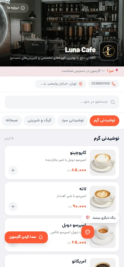 نمایی واقعی از قالب روشن منوی دیجیتال دیجی‌منو
