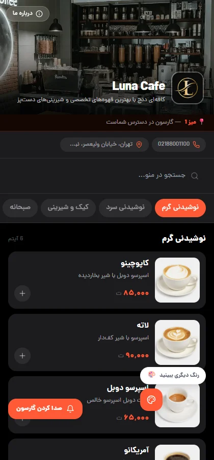 نمایی واقعی از قالب تیره منوی دیجیتال دیجی‌منو